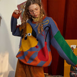 -High quality polyester and acrylic wool knit sweater. One size, see measurements. Free shipping from abroad. women's unisex oversize boyfriend sweater artsy abstract cartoon dog color block fashion jumper dogger doggy puppy pupper harajuku pullover unusual strange y2k alternative style on trend -