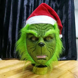 -Full over-the-head latex grinch mask with attached hair and santa hat. One size fits most. Free shipping from abroad. Typically arrives in 2-3 weeks to the USA. High quality costume cosplay character christmas xmas halloween holiday mask-Mask-S-