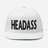 HEADASS Embroidered Five Panel Flat Bill Snapback Cap-Embroidered structured five panel flat bill cap with adjustable snapback. These hats ship from the USA. High Quality Embroidering • 100% Cotton Twill Structured Five Panel Snapback Cap - Headass funny unique weird meme memes saying insult definition internet gamer joke bold brash streetwear unisex adult baseball cap-White-Black-