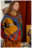 -High quality polyester and acrylic wool knit sweater. One size, see measurements. Free shipping from abroad. women's unisex oversize boyfriend sweater artsy abstract cartoon dog color block fashion jumper dogger doggy puppy pupper harajuku pullover unusual strange y2k alternative style on trend -