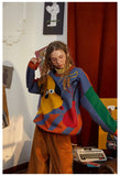 -High quality polyester and acrylic wool knit sweater. One size, see measurements. Free shipping from abroad. women's unisex oversize boyfriend sweater artsy abstract cartoon dog color block fashion jumper dogger doggy puppy pupper harajuku pullover unusual strange y2k alternative style on trend -
