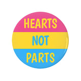 Hearts Not Parts Pansexual Pride Buttons 1.25, 2.26 or 3in LGBTQIA Pin-High quality scratch and UV resistant mylar & metal pinback button. 1.25, 2.25 or 3 inches. Custom made Pan Pansexual LGBTQ LGBTQIA LGBTQX Pride Pin - Equal Rights, Equality Flag Stripes. Hearts Not Parts. Love is Love. -1.25 inch Round Button-