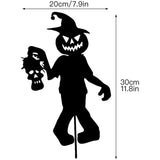 -Creepy cute horror kids silhouette sculptures. Strong, durable metal. Weatherproof, anti-corrosion black powder coating. Fun outdoor Halloween, horror fan or gothic home and garden decorations. Free shipping. yard decor zombie girl with doll or chainsaw pumpkin head & skull boy w/hellhound trick or treat lawn ornament-