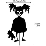 -Creepy cute horror kids silhouette sculptures. Strong, durable metal. Weatherproof, anti-corrosion black powder coating. Fun outdoor Halloween, horror fan or gothic home and garden decorations. Free shipping. yard decor zombie girl with doll or chainsaw pumpkin head & skull boy w/hellhound trick or treat lawn ornament-