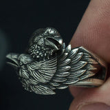 -Detailed antiqued 316L stainless steel ring featuring entwined ravens, Odin's Huginn and Muninn of Norse legend. Free shipping worldwide. Typically ships within a few business days from abroad and arrives in the US in 2-3 weeks.

High Quality 3D Hugin and Munin Raven Jewelry Celtic Gothic Crow Birds-