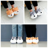 -Super cute women's plush smiling husky dog slippers. Free shipping from abroad. Typically arrives in about 2-3 weeks to the USA. Happy kawaii meme doggie slides house shoes footwear bad pun doge puppy gift juniors unisex kids teens US sizes memes fun funny gray grey-
