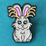 -Cute, soft enamel Jackalope pin with rubber pin back from the Cryptid Collection. Measures approximately 1inch. Shipped from the USA. Funny kawaii cryptozoology western American mythology urban legend antler bunny antlered rabbit jackrabbit pinback badge brooch jewelry bag backpack hat accessory-