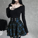 Kenicke Retro High-Waist Gothic A-Line Tartan Skirt, Red Black Plaid -