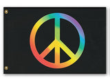 Rainbow Peace Flag, Several Colors or Custom, Anti-War Equality Banner-High quality, professionally printed polyester flag. Single or fully double-sided with blackout layer, grommets or pole pocket / sleeve. 2x1ft / 1x2ft, 3x2ft / 2x3ft, 5x3ft / 3x5ft, custom. Fully customizable. Rainbow Peace Symbol pole flag, LGBT LGBTQ LGBTQIA Sexuality Race Gender Equality Anti-War protest banner-2 ft x 1 ft-Black-Grommets-796752938172