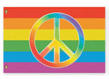 Rainbow Peace Flag, Several Colors or Custom, Anti-War Equality Banner-High quality, professionally printed polyester flag. Single or fully double-sided with blackout layer, grommets or pole pocket / sleeve. 2x1ft / 1x2ft, 3x2ft / 2x3ft, 5x3ft / 3x5ft, custom. Fully customizable. Rainbow Peace Symbol pole flag, LGBT LGBTQ LGBTQIA Sexuality Race Gender Equality Anti-War protest banner-2 ft x 1 ft-Rainbow-Grommets-725185481719