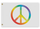 Rainbow Peace Flag, Several Colors or Custom, Anti-War Equality Banner-High quality, professionally printed polyester flag. Single or fully double-sided with blackout layer, grommets or pole pocket / sleeve. 2x1ft / 1x2ft, 3x2ft / 2x3ft, 5x3ft / 3x5ft, custom. Fully customizable. Rainbow Peace Symbol pole flag, LGBT LGBTQ LGBTQIA Sexuality Race Gender Equality Anti-War protest banner-2 ft x 1 ft-White-Grommets-796752938233