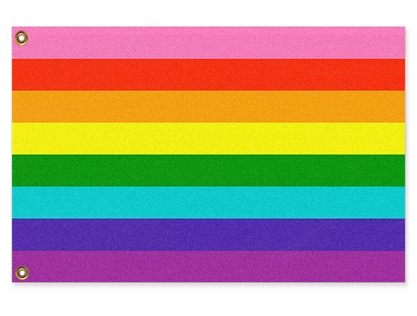 8 Stripe LGBTQ Pride Flag, Gilbert Baker Original Rainbow Design-Original eight stripe LGBT / GLBT / LGBTQIA rainbow striped pride flag as designed by Gilbert Baker. High quality indoor / outdoor pole flag. Single or double sided, grommets or pole sleeve / pocket. Fully customizable. Gay Lesbian LGBTQX Equality Rights Protest March Love is Love Hearts Not Parts Festival Pole Banner -3 ft x 2 ft-Standard-Grommets-