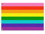 8 Stripe LGBTQ Pride Flag, Gilbert Baker Original Rainbow Design-Original eight stripe LGBT / GLBT / LGBTQIA rainbow striped pride flag as designed by Gilbert Baker. High quality indoor / outdoor pole flag. Single or double sided, grommets or pole sleeve / pocket. Fully customizable. Gay Lesbian LGBTQX Equality Rights Protest March Love is Love Hearts Not Parts Festival Pole Banner -3 ft x 2 ft-Standard-Grommets-