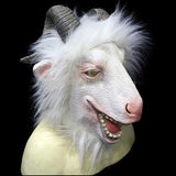 -Very high quality latex over-the-head goat / ram mask with attached fur. One size fits most. Free shipping from abroad with an average delivery to the USA in about 2 weeks. Funny Rocky Mountain Goat Ram Stag Halloween costume realistic cosplay animal mask deluxe horned horns fancy dress-