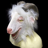 -Very high quality latex over-the-head goat / ram mask with attached fur. One size fits most. Free shipping from abroad with an average delivery to the USA in about 2 weeks. Funny Rocky Mountain Goat Ram Stag Halloween costume realistic cosplay animal mask deluxe horned horns fancy dress-