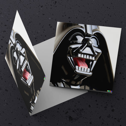 -High quality 5x5in blank folded greeting card on fine cardstock w/envelope. Made-to-order, 2-4 days. Cursed laughing darth vader mask AI Artificial Intelligence illustration iDALLE2 artwork occasion birthday star wars day may 4th party invitation bizarre creepy weird wtf meme disturbing sci-fi science fiction pop art -5x5 inch-1 Card-