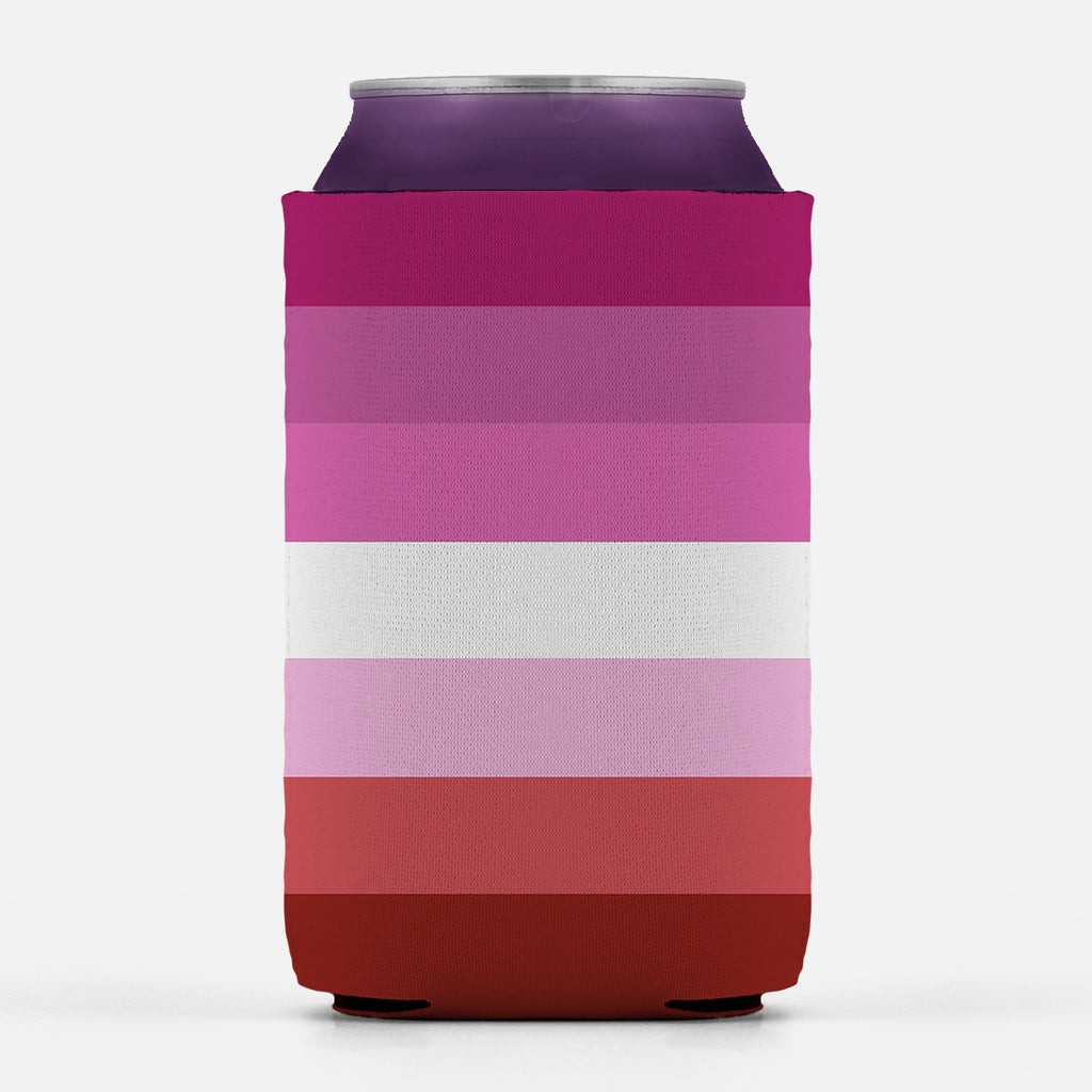Lesbian Pride Insulator Sleeve, LGBTQ LGBTQIA Pink Striped Can Cooler-High quality, reusable neoprene beverage insulator sleeve. Fits standard 12oz and 16oz cans or bottles and keeps beverages cold. Easy to clean and foldable for easy storage. Great gift or drink marker for parties. LGBT GLBT LGBTQ LGBTQIA LGBTQX Lesbian Pride Original Pink Stripes, Rights, Representation, Equality. -