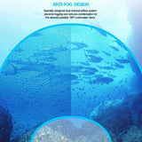 Professional Panoramic Anti-Fog Full Face Snorkeling GoPro Diving Mask-Pro quality hydrodynamic full face snorkeling mask. Anti-fog, 180º panoramic HD view. Two chamber breath apparatus. Improved airflow, easy breathing through mouth & nose. Comfortable food grade, hypoallergenic silicone seals. Dry Top snorkel, submersion auto closure. Auto drain valves. GoPro compatible camera mount. -