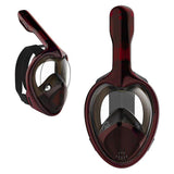 Professional Panoramic Anti-Fog Full Face Snorkeling GoPro Diving Mask-Pro quality hydrodynamic full face snorkeling mask. Anti-fog, 180º panoramic HD view. Two chamber breath apparatus. Improved airflow, easy breathing through mouth & nose. Comfortable food grade, hypoallergenic silicone seals. Dry Top snorkel, submersion auto closure. Auto drain valves. GoPro compatible camera mount. -Crimson Red-S-M-