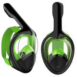 Professional Panoramic Anti-Fog Full Face Snorkeling GoPro Diving Mask-Pro quality hydrodynamic full face snorkeling mask. Anti-fog, 180º panoramic HD view. Two chamber breath apparatus. Improved airflow, easy breathing through mouth & nose. Comfortable food grade, hypoallergenic silicone seals. Dry Top snorkel, submersion auto closure. Auto drain valves. GoPro compatible camera mount. -Lime Green-S-M-