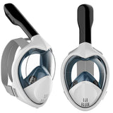 Professional Panoramic Anti-Fog Full Face Snorkeling GoPro Diving Mask-Pro quality hydrodynamic full face snorkeling mask. Anti-fog, 180º panoramic HD view. Two chamber breath apparatus. Improved airflow, easy breathing through mouth & nose. Comfortable food grade, hypoallergenic silicone seals. Dry Top snorkel, submersion auto closure. Auto drain valves. GoPro compatible camera mount. -Moon White-S-M-