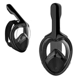 Professional Panoramic Anti-Fog Full Face Snorkeling GoPro Diving Mask-Pro quality hydrodynamic full face snorkeling mask. Anti-fog, 180º panoramic HD view. Two chamber breath apparatus. Improved airflow, easy breathing through mouth & nose. Comfortable food grade, hypoallergenic silicone seals. Dry Top snorkel, submersion auto closure. Auto drain valves. GoPro compatible camera mount. -Piano Black-S-M-