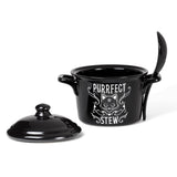 -Alchemy designed cauldron inspired lidded bowl and matching spoon set. Perfect for soups, broths, cereals and serving. Bone China (animal free) Genuine Alchemy Gothic product. Shipped from the USA Cats witch wicca wiccan samhain halloween kitchen gothic home decor winter solstice christmas gift -