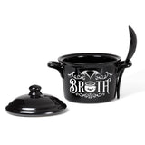 -Alchemy designed cauldron inspired lidded bowl & matching spoon perfect for soups, broths, cereals & serving. Animal-free Bone China. Genuine Alchemy Gothic product. Ships from USA Witches pot for making potions, spells & divine dinners! witch wicca wiccan samhain halloween kitchen kitchen winter solstice gift -