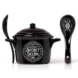 -Alchemy designed cauldron inspired lidded bowl & matching spoon perfect for soups, broths, cereals & serving. Animal-free Bone China. Genuine Alchemy Gothic product. Ships from USA Witches pot for making potions, spells & divine dinners! witch wicca wiccan samhain halloween kitchen kitchen winter solstice gift -