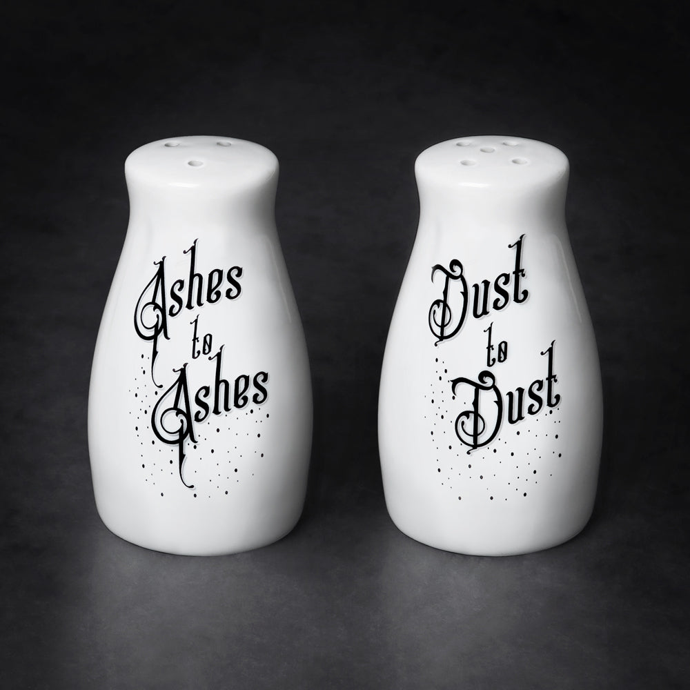 Alchemy Gothic Ashes to Ashes, Dust to Dust Salt and Pepper Shaker Set-Unique set of ceramic salt and pepper shakers. Each shaker has a diameter of roughly 1.77in and stands 3.35in (8.5cm (3.35 x 4.5cm)) and weighs approximately 5.11oz (145g) Genuine Alchemy Gothic Product. These items typically ship in 1-3 business days from within the US. Great gothic home decor giftware. -