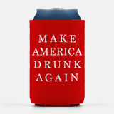 Make America Drunk Again Can Cooler Wrap, Trump MAGA Parody Sleeve-High quality, anti-Trump neoprene can cooler wrap. Insulating sleeve fits standard 12 fl oz and 16 fl oz cans and keeps drinks cold. Foldable for easy storage. Great gift or drink marker for political parties, gatherings and protests. Funny Trump MAGA Parody Make America Drunk Again quote saying red beverage insulator. -
