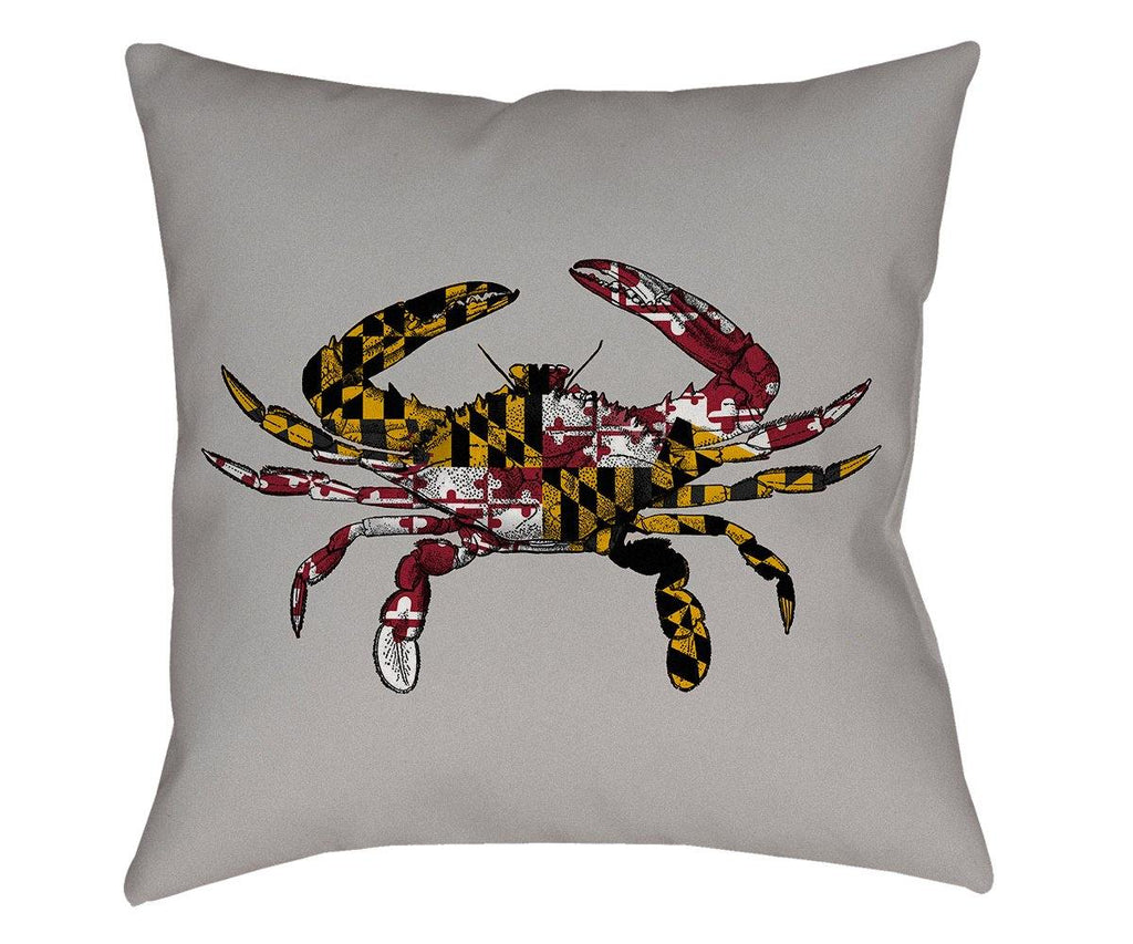 -Double-sided, square pillow or pillowcase with printed design on both sides, in your choice of spun polyester or synthetic suede finish. Design features a detailed crab illustration with Maryland state flag overlay. Background color is a light gray but can be customized by request and at no additional cost.-Spun Polyester-14 x 14 inches-With Zipper-796752938387