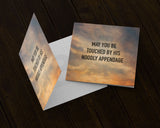 May You Be Touched By His Noodly Appendage Blank Greeting Cards, 5x5-High quality 5x5in blank folded greeting card on fine cardstock w/envelope. Funny Flying Spaghetti Monster FSM Pastafarian blessing naughty inspirational faux religious tentacle noodle hentai dirty get well weirdness thinking of you weirdo atheist science birthday all occasion meme internet gift saying joke-