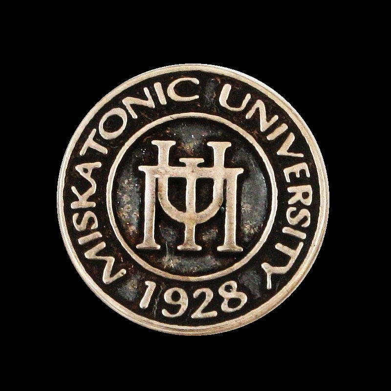 -Miskatonic University lapel / hat pin or tie tack pinback. Class signet dated 1928, the year H.P. Lovecraft published Call of Cthulhu. Genuine, American artist crafted Fine Jewelry. High quality Sterling Silver or Bronze. Made in and shipped from the USA. HP Lovecraftian Horror country lore dark fantasy gothic gift-