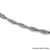 Lord of the Rings MITHRIL Rope Chain, 24in, Officially Licensed LOTR-Mithril, a fictional ore, was the most prized metal in Middle-earth. The Mithril Rope Chain is officially licensed Lord of the Rings replica jewelry made in the USA. These 24" chains are skillfully crafted in gleaming titanium, the closest Earthly metal to Mithril. Brand new in pouch with card of authenticity.-