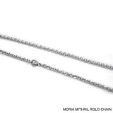 Lord of the Rings MORIA MITHRIL Rolo Chain, 24in, Officially Licensed-Mithril, a fictional ore, was the most prized metal in Middle-earth. The Moria Mithril Rolo Chain is officially licensed Lord of the Rings replica jewelry made in the USA. This 24" chain is skillfully crafted in gleaming titanium, the closest Earthly metal to Mithril. Brand new in pouch with card of authenticity LOTR-