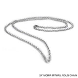 Lord of the Rings MORIA MITHRIL Rolo Chain, 24in, Officially Licensed-Mithril, a fictional ore, was the most prized metal in Middle-earth. The Moria Mithril Rolo Chain is officially licensed Lord of the Rings replica jewelry made in the USA. This 24" chain is skillfully crafted in gleaming titanium, the closest Earthly metal to Mithril. Brand new in pouch with card of authenticity LOTR-