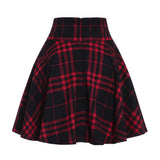 Kenicke Retro High-Waist Gothic A-Line Tartan Skirt, Red Black Plaid --