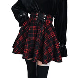 Kenicke Retro High-Waist Gothic A-Line Tartan Skirt, Red Black Plaid -