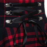 Kenicke Retro High-Waist Gothic A-Line Tartan Skirt, Red Black Plaid -