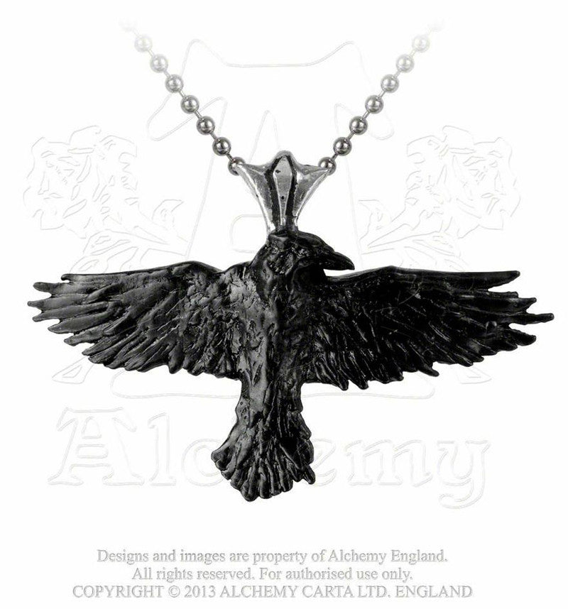 -Alchemy Gothic Black Raven Pendant Necklace The Raven, a mediator between life & death. This bird of omen has been a symbol of myth & legend for centuri-Black-