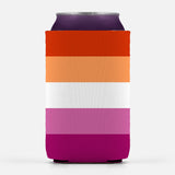 Lesbian Pride Can Cooler, LGBTQ LGBTQIA Updated Inclusive Anti-TERF-High quality, reusable neoprene beverage insulator sleeve. Fits standard 12oz and 16oz cans or bottles and keeps beverages cold. Easy to clean and foldable for easy storage. Great gift or drink marker for parties. LGBT GLBT LGBTQ LGBTQIA LGBTQX Lesbian Pride, Updated Trans Inclusive anti-TERF stripes-