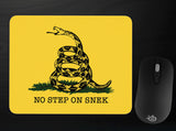 No Step on Snek Mousepad, Funny Gadsden Don't Tread On Me Snake Parody-Soft and comfortable 9x7 inch mousepad made from high density neoprene with a colorfast, stain resistant and easy to clean smooth fabric top layer.These items are made-to-order and typically ship in 2-3 business days from within the US. Funny Gadsden "Don't Tread On Me" Snake parody meme. Yellow mouse pa-