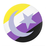 Non-Binary Muslim Pride Buttons, Intersectional LGBTQ LGBTQIA Pins-High quality scratch and UV resistant mylar & metal pinback button. 1.25, 2.25 or 3 inches. Custom made Intersectional Nonbinary Non-Binary Muslim Enby NB LGBT GLBT LGBTQ LGBTQIA LGBTQX Queer Nonconforming Gender Identity Pride, Visibility Representation Rights Equality-2.25 inch Round Button-