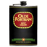 -Funny Olde Fortran Flask. Brand New 8oz stainless steel flask with easy closure screw cap lid with artwork on waterproof vinyl that fully wraps around the flask. Measures 5.5" tall and 3.75" wide and holds eight shots. Choice of just the flask, flask & stainless steel funnel or with gift box containing stainless steel funnel & shot glas-