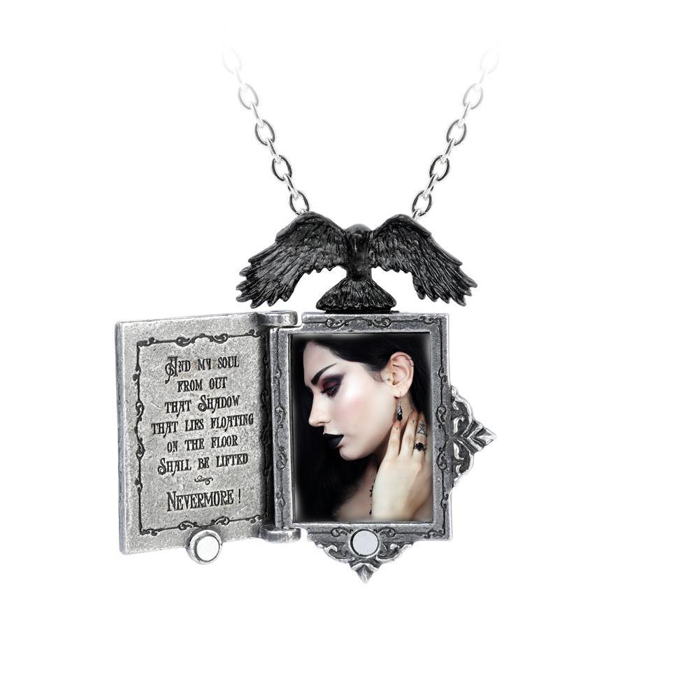 Poe's Raven Locket, Alchemy Gothic - Edgar Allan Poe Book Necklace-