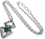 -A smaller, but no less deadly predator, still poised to sink its irresistible fangs. A small spider pendant handcrafted in the UK of lead free Fine English Pewter with emerald green Swarovski crystal. Genuine Alchemy Gothic Product - Brand New with Alchemy Lifetime Guarantee-