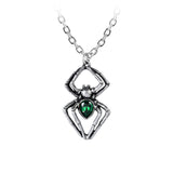 -A smaller, but no less deadly predator, still poised to sink its irresistible fangs. A small spider pendant handcrafted in the UK of lead free Fine English Pewter with emerald green Swarovski crystal. Genuine Alchemy Gothic Product - Brand New with Alchemy Lifetime Guarantee-