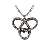 -A Celtic-pagan intimation of rebellious triplicity; the eternity of the triple goddess with a touch of female willfulness. Lead and nickel free Fine English Pewter. Genuine Alchemy Gothic product. Shipped from the USA. irish celts garden of eden serpent snake knotwork triquetra knot ouroboros goth gothic jewelry-