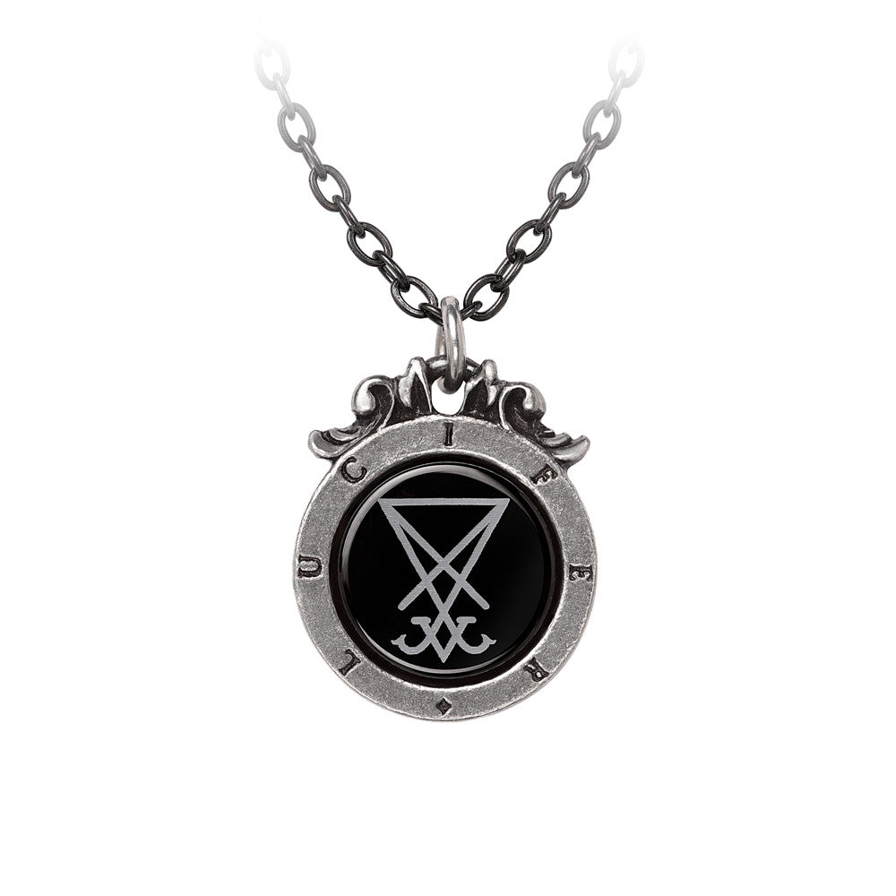 -The 14th century and very very personal sign of the fallen angel, cast down from heaven for his power and PRIDE, the 7th and deadliest of sins. Lead and nickel free Fine English Pewter. Genuine Alchemy Gothic product. Shipped from the USA. devil satan sigil pendant magick goth gothic jewelry -